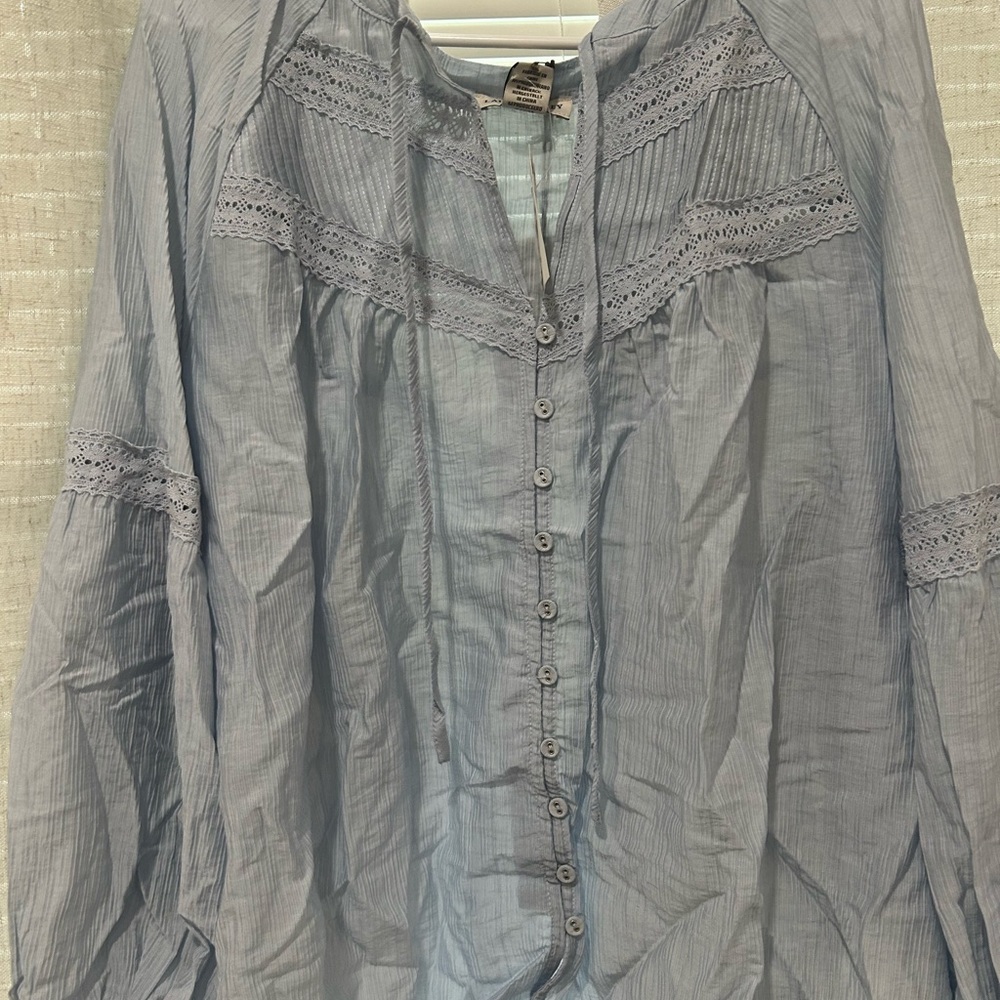 Laura Ashley Blue Blouse with Lace Detail